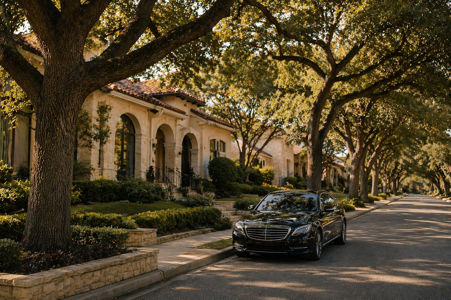Mercedes on a tree-lined San Antonio street